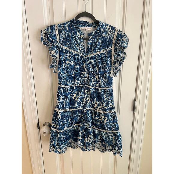 House‎ of Harlow 1960 Melba Blue Floral Ruffle Button Front Dress Size M - Picture 1 of 5